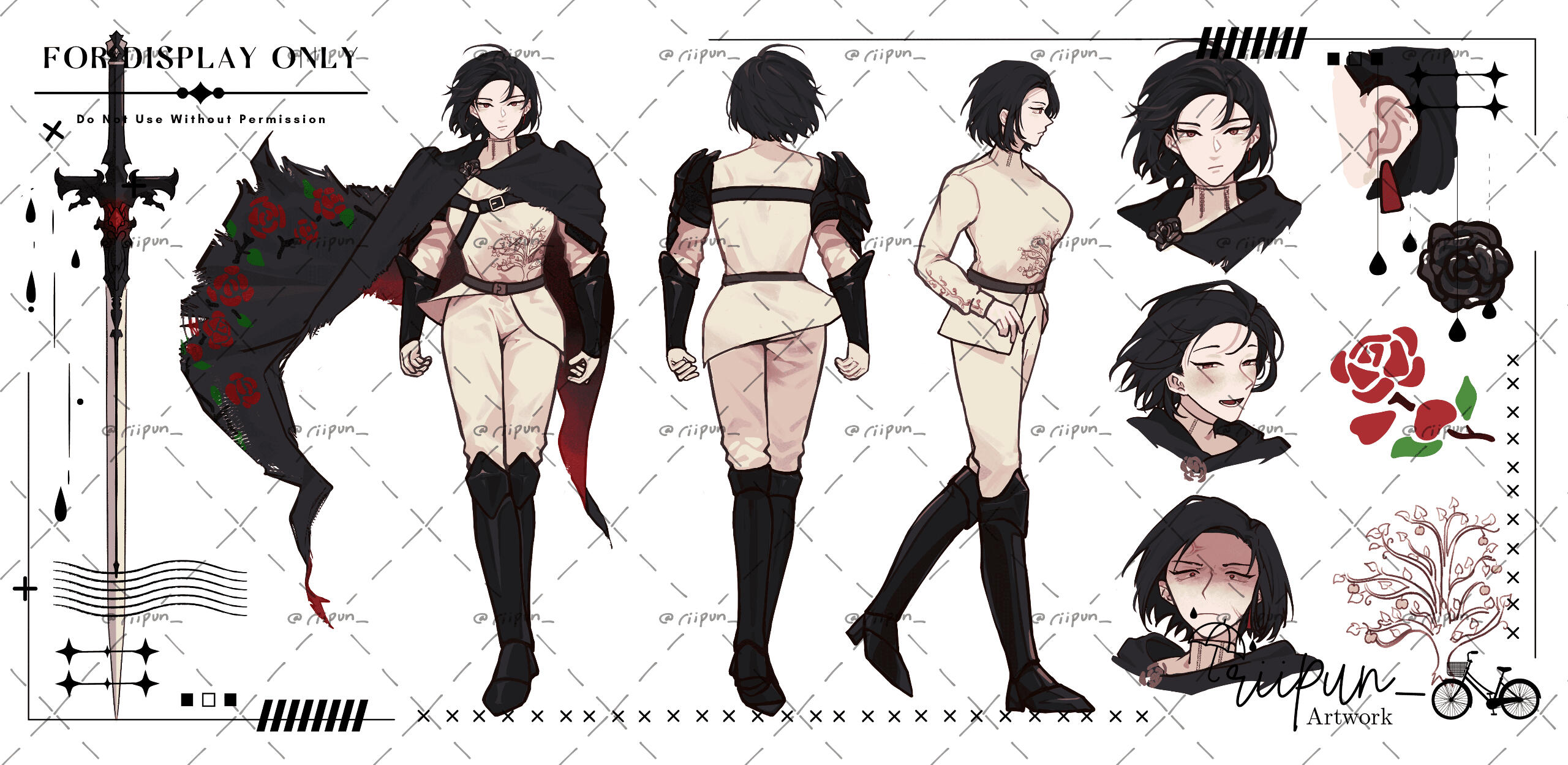 rendered character sheet for nomomo | art by riipun_ | designed by nomomo | all rights reserved